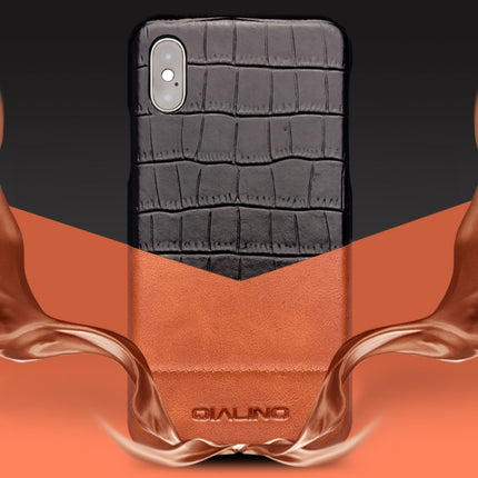 For iPhone X / XS QIALINO Crocodile Texture Cowhide Leather Protective Case-garmade.com