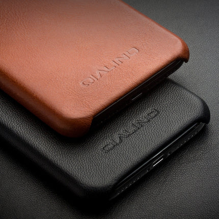 For iPhone X / XS QIALINO Shockproof Cowhide Leather Protective Case(Black)-garmade.com