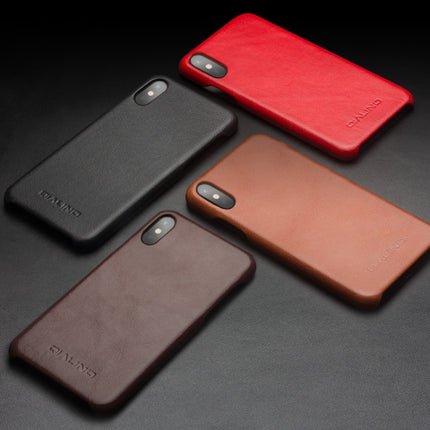 For iPhone X / XS QIALINO Shockproof Cowhide Leather Protective Case(Black)-garmade.com