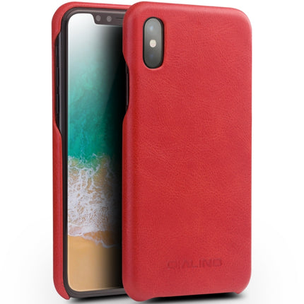 For iPhone X / XS QIALINO Shockproof Cowhide Leather Protective Case(Red)-garmade.com