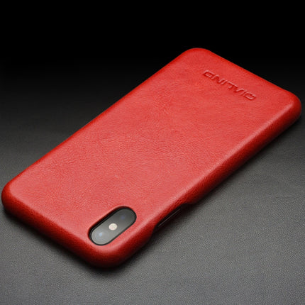 For iPhone X / XS QIALINO Shockproof Cowhide Leather Protective Case(Red)-garmade.com