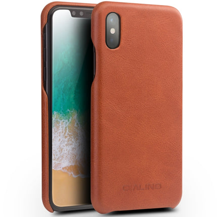 For iPhone X / XS QIALINO Shockproof Cowhide Leather Protective Case(Coffee)-garmade.com