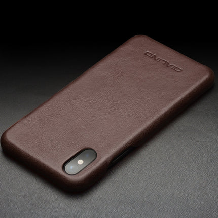 For iPhone X / XS QIALINO Shockproof Cowhide Leather Protective Case(Dark Brown)-garmade.com