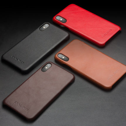 For iPhone X / XS QIALINO Shockproof Cowhide Leather Protective Case(Dark Brown)-garmade.com