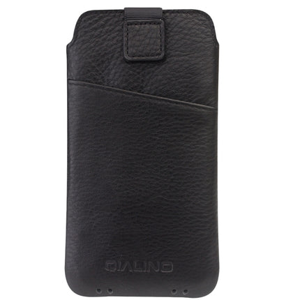 For iPhone XS Max QIALINO Nappa Texture Top-grain Leather Liner Bag with Card Slots(Black)-garmade.com