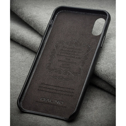 For iPhone X / XS QIALINO Shockproof Kangaroo Skin Leather Protective Case(Black)-garmade.com