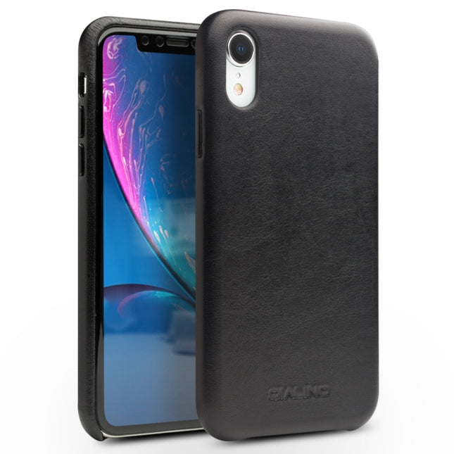 For iPhone XR QIALINO Shockproof Kangaroo Skin Leather Protective Case(Black)-garmade.com