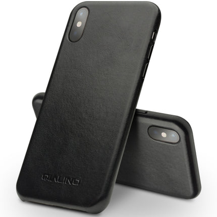 For iPhone XS Max QIALINO Shockproof Kangaroo Skin Leather Protective Case(Black)-garmade.com
