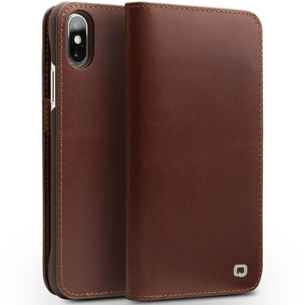 For iPhone XS / X QIALINO Crazy Horse Business Horizontal Flip Leather Case with Holder & Card Slots, Style:Without Buckle(Brown)-garmade.com