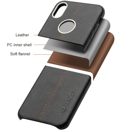 For iPhone X / XS QIALINO Deerskin Texture Cowhide Leather Protective Case(Black)-garmade.com