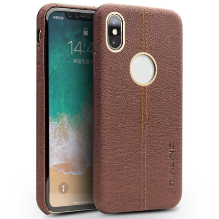 For iPhone X / XS QIALINO Deerskin Texture Cowhide Leather Protective Case(Brown)-garmade.com
