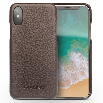 For iPhone X / XS QIALINO Natural Texture Cowhide Leather Protective Case(Dark Brown)-garmade.com
