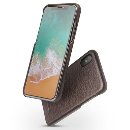 For iPhone X / XS QIALINO Natural Texture Cowhide Leather Protective Case(Dark Brown)-garmade.com