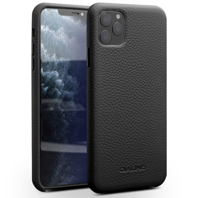 For iPhone 11 Pro Max QIALINO Shockproof Top-grain Leather Protective Case(Black)-garmade.com