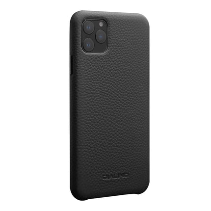 For iPhone 11 Pro Max QIALINO Shockproof Top-grain Leather Protective Case(Black)-garmade.com