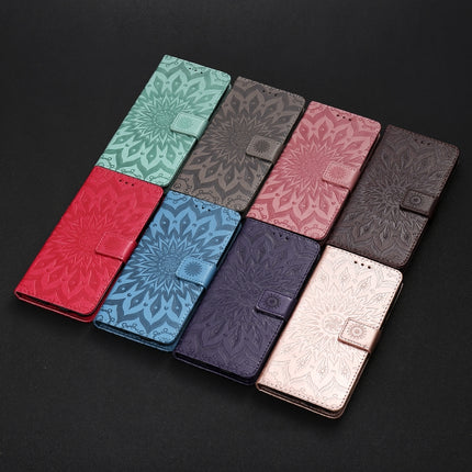 For iPhone 12 mini Pressed Printing Sunflower Pattern Horizontal Flip PU Leather Case Holder & Card Slots & Wallet & Lanyard(Brown)-garmade.com
