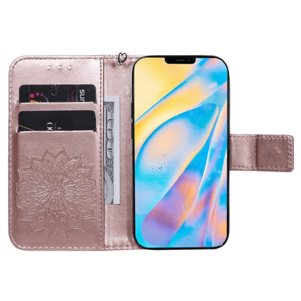 For iPhone 12 mini Pressed Printing Sunflower Pattern Horizontal Flip PU Leather Case Holder & Card Slots & Wallet & Lanyard(Rose Gold)-garmade.com