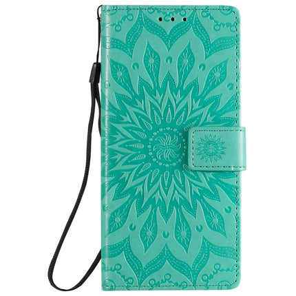 For Samsung Galaxy Note20 5G Sun Embossing Pattern Horizontal Flip Leather Case with Card Slot & Holder & Wallet & Lanyard(Green)-garmade.com