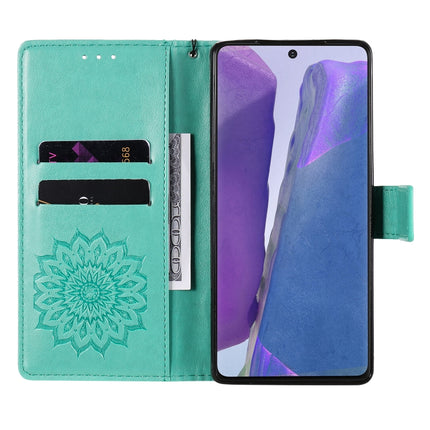 For Samsung Galaxy Note20 5G Sun Embossing Pattern Horizontal Flip Leather Case with Card Slot & Holder & Wallet & Lanyard(Green)-garmade.com