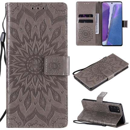 For Samsung Galaxy Note20 5G Sun Embossing Pattern Horizontal Flip Leather Case with Card Slot & Holder & Wallet & Lanyard(Grey)-garmade.com