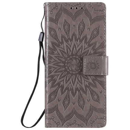 For Samsung Galaxy Note20 5G Sun Embossing Pattern Horizontal Flip Leather Case with Card Slot & Holder & Wallet & Lanyard(Grey)-garmade.com