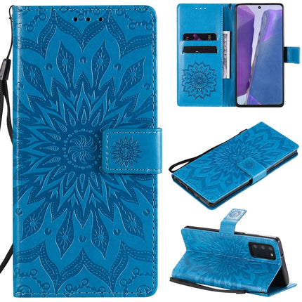 For Samsung Galaxy Note20 5G Sun Embossing Pattern Horizontal Flip Leather Case with Card Slot & Holder & Wallet & Lanyard(Blue)-garmade.com