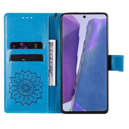 For Samsung Galaxy Note20 5G Sun Embossing Pattern Horizontal Flip Leather Case with Card Slot & Holder & Wallet & Lanyard(Blue)-garmade.com