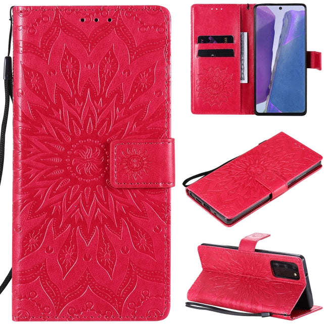 For Samsung Galaxy Note20 5G Sun Embossing Pattern Horizontal Flip Leather Case with Card Slot & Holder & Wallet & Lanyard(Red)-garmade.com