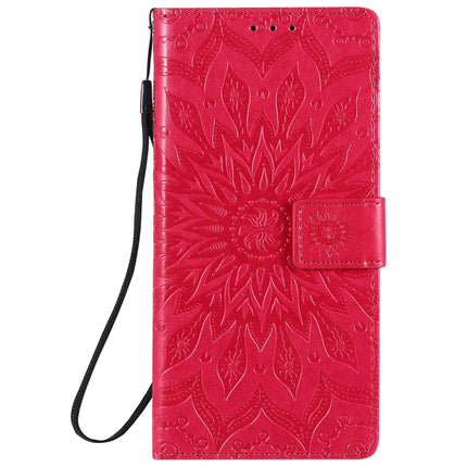 For Samsung Galaxy Note20 5G Sun Embossing Pattern Horizontal Flip Leather Case with Card Slot & Holder & Wallet & Lanyard(Red)-garmade.com