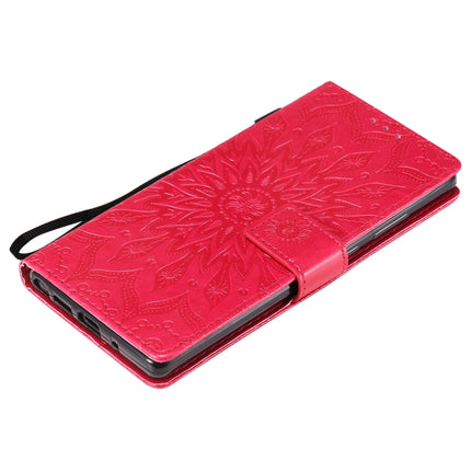 For Samsung Galaxy Note20 5G Sun Embossing Pattern Horizontal Flip Leather Case with Card Slot & Holder & Wallet & Lanyard(Red)-garmade.com