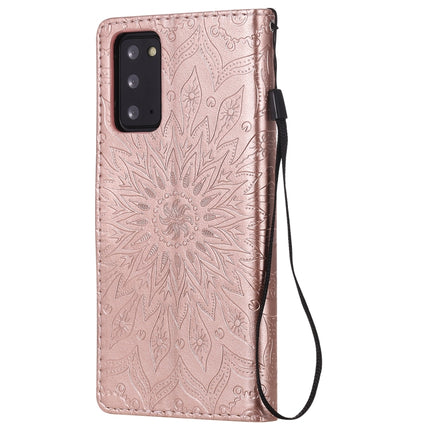 For Samsung Galaxy Note20 5G Sun Embossing Pattern Horizontal Flip Leather Case with Card Slot & Holder & Wallet & Lanyard(Rose Gold)-garmade.com