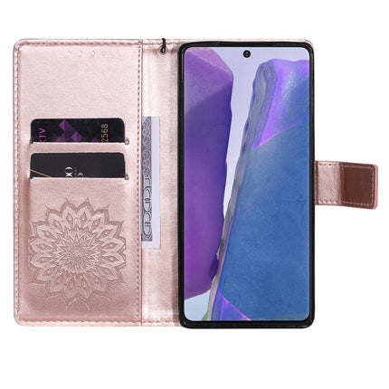 For Samsung Galaxy Note20 5G Sun Embossing Pattern Horizontal Flip Leather Case with Card Slot & Holder & Wallet & Lanyard(Rose Gold)-garmade.com
