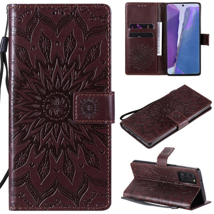 For Samsung Galaxy Note20 5G Sun Embossing Pattern Horizontal Flip Leather Case with Card Slot & Holder & Wallet & Lanyard(Brown)-garmade.com