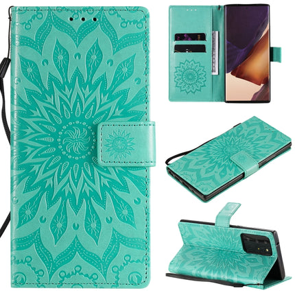 For Samsung Galaxy Note20 Ultra 5G Sun Embossing Pattern Horizontal Flip Leather Case with Card Slot & Holder & Wallet & Lanyard(Green)-garmade.com