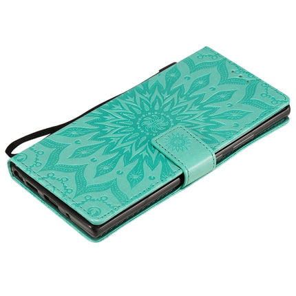 For Samsung Galaxy Note20 Ultra 5G Sun Embossing Pattern Horizontal Flip Leather Case with Card Slot & Holder & Wallet & Lanyard(Green)-garmade.com