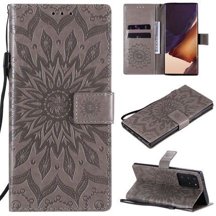 For Samsung Galaxy Note20 Ultra 5G Sun Embossing Pattern Horizontal Flip Leather Case with Card Slot & Holder & Wallet & Lanyard(Grey)-garmade.com