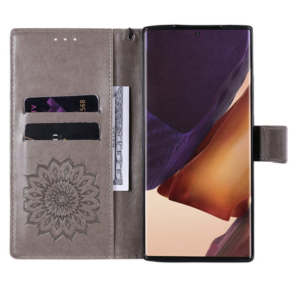 For Samsung Galaxy Note20 Ultra 5G Sun Embossing Pattern Horizontal Flip Leather Case with Card Slot & Holder & Wallet & Lanyard(Grey)-garmade.com