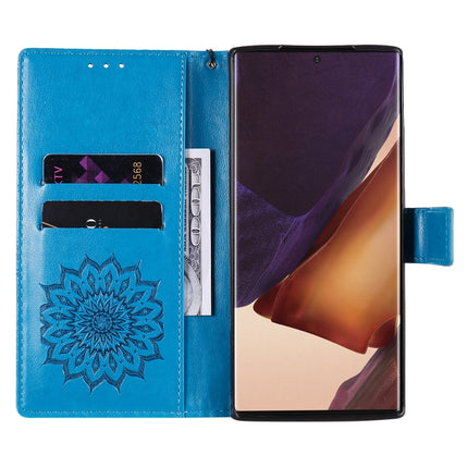 For Samsung Galaxy Note20 Ultra 5G Sun Embossing Pattern Horizontal Flip Leather Case with Card Slot & Holder & Wallet & Lanyard(Blue)-garmade.com