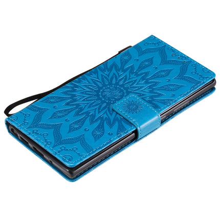 For Samsung Galaxy Note20 Ultra 5G Sun Embossing Pattern Horizontal Flip Leather Case with Card Slot & Holder & Wallet & Lanyard(Blue)-garmade.com