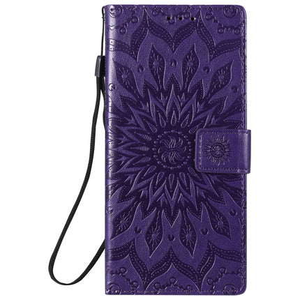 For Samsung Galaxy Note20 Ultra 5G Sun Embossing Pattern Horizontal Flip Leather Case with Card Slot & Holder & Wallet & Lanyard(Purple)-garmade.com