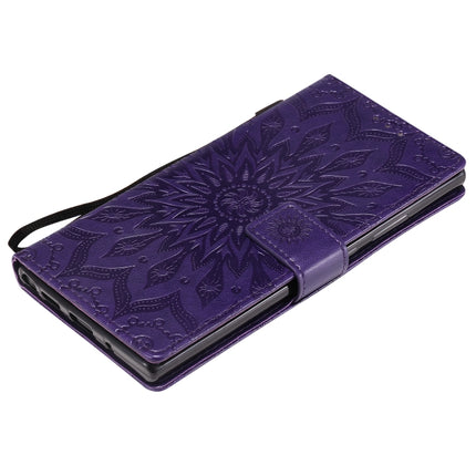 For Samsung Galaxy Note20 Ultra 5G Sun Embossing Pattern Horizontal Flip Leather Case with Card Slot & Holder & Wallet & Lanyard(Purple)-garmade.com