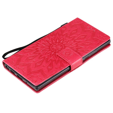 For Samsung Galaxy Note20 Ultra 5G Sun Embossing Pattern Horizontal Flip Leather Case with Card Slot & Holder & Wallet & Lanyard(Red)-garmade.com