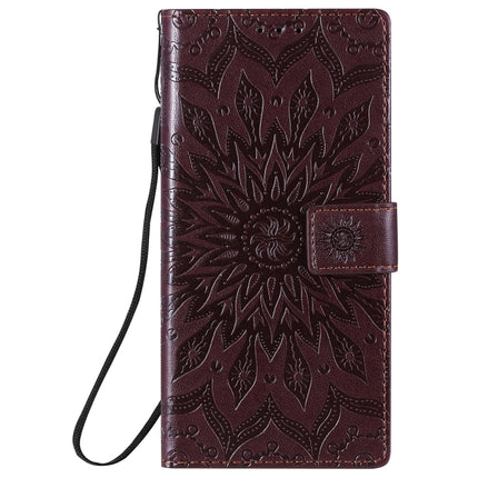 For Samsung Galaxy Note20 Ultra 5G Sun Embossing Pattern Horizontal Flip Leather Case with Card Slot & Holder & Wallet & Lanyard(Brown)-garmade.com