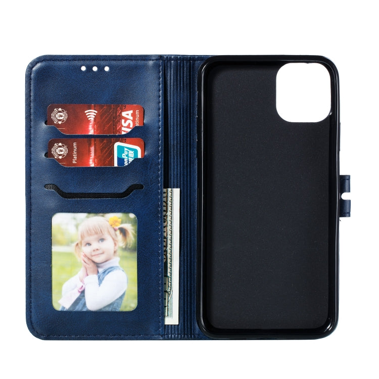 For iPhone 12 mini Embossed Happy Cat Pattern Horizontal Flip Leather Case with Holder & Card Slots & Wallet & Photo Frame(Blue)-garmade.com
