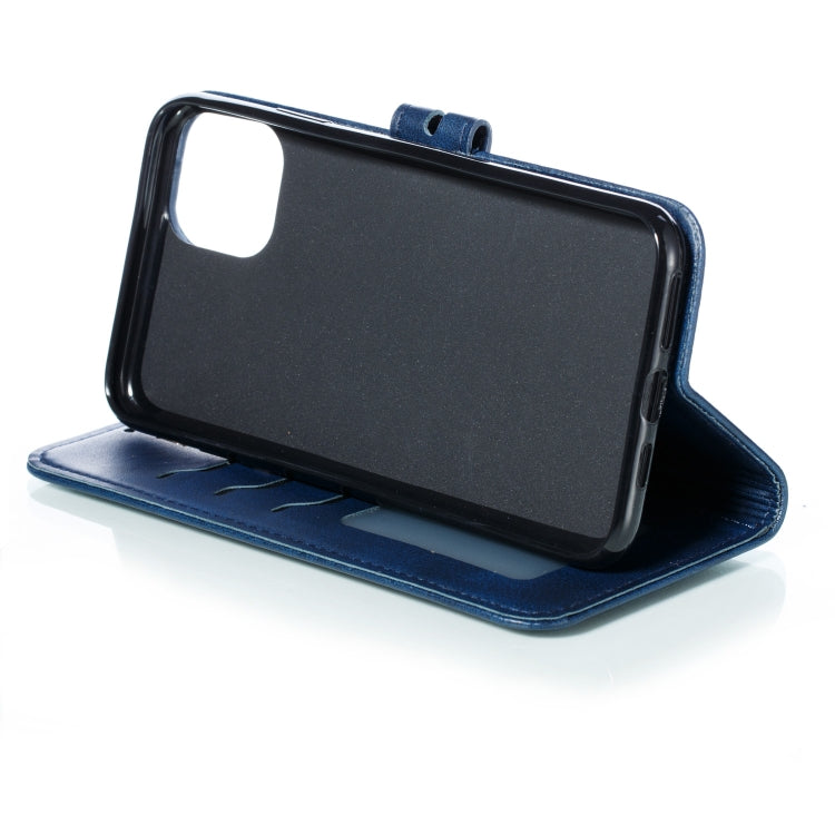 For iPhone 12 mini Embossed Happy Cat Pattern Horizontal Flip Leather Case with Holder & Card Slots & Wallet & Photo Frame(Blue)-garmade.com