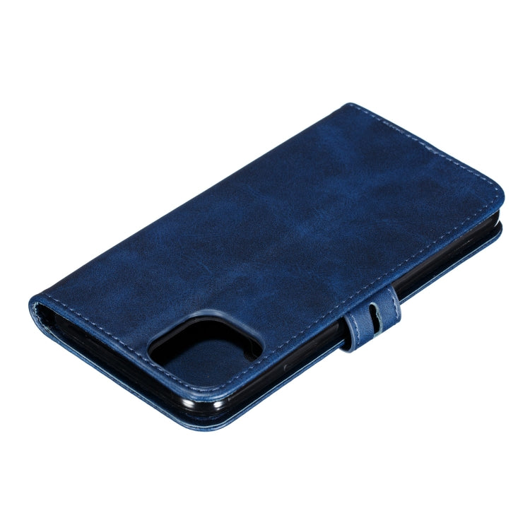 For iPhone 12 mini Embossed Happy Cat Pattern Horizontal Flip Leather Case with Holder & Card Slots & Wallet & Photo Frame(Blue)-garmade.com
