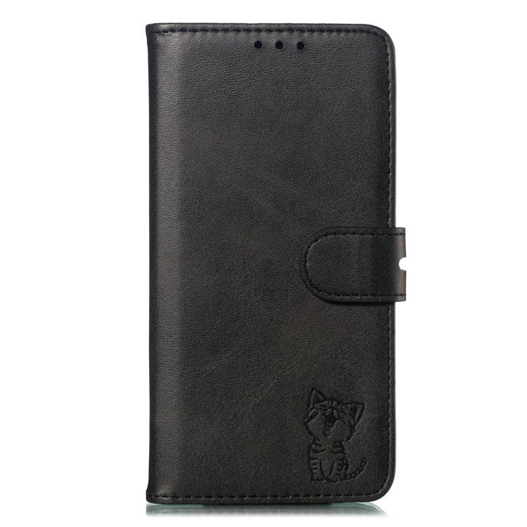 For iPhone 12 mini Embossed Happy Cat Pattern Horizontal Flip Leather Case with Holder & Card Slots & Wallet & Photo Frame(Black)-garmade.com