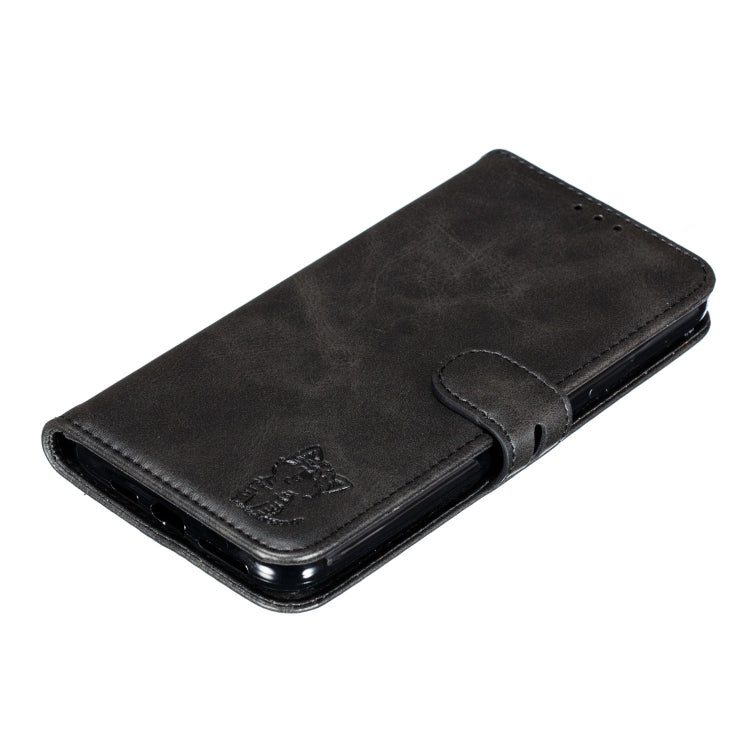 For iPhone 12 mini Embossed Happy Cat Pattern Horizontal Flip Leather Case with Holder & Card Slots & Wallet & Photo Frame(Black)-garmade.com