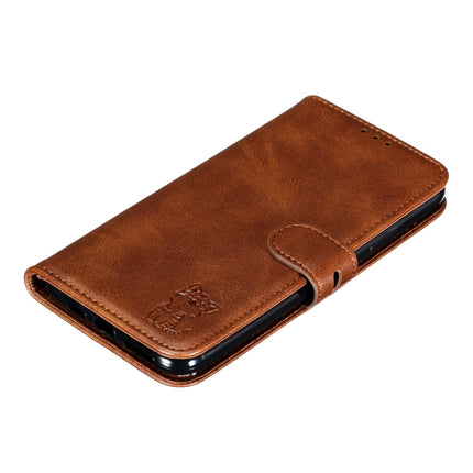For iPhone 12 / 12 Pro Embossed Happy Cat Pattern Horizontal Flip Leather Case with Holder & Card Slots & Wallet & Photo Frame(Brown)-garmade.com