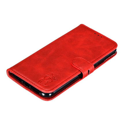 For iPhone 12 Pro Max Embossed Happy Cat Pattern Horizontal Flip Leather Case with Holder & Card Slots & Wallet & Photo Frame(Red)-garmade.com